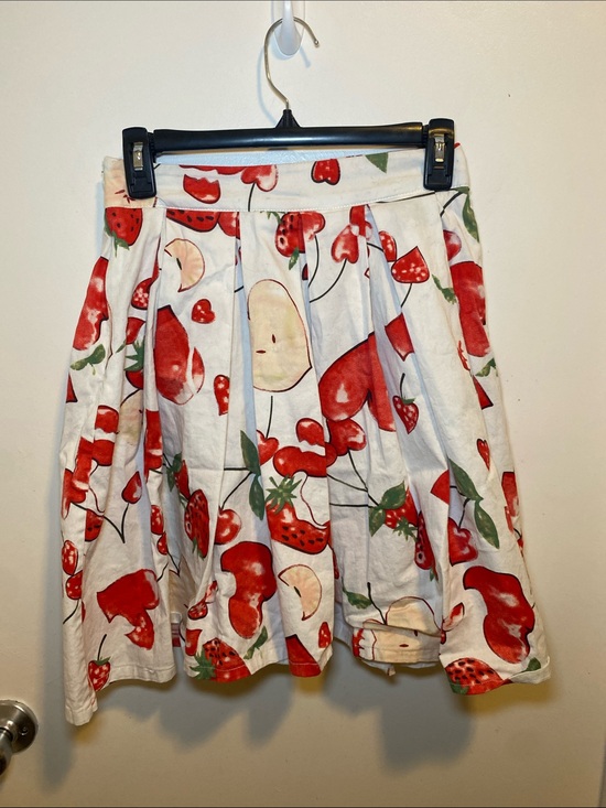 Dresses & Skirts - White Skirt with Red Fruit Print - Women's Casual Skirt
